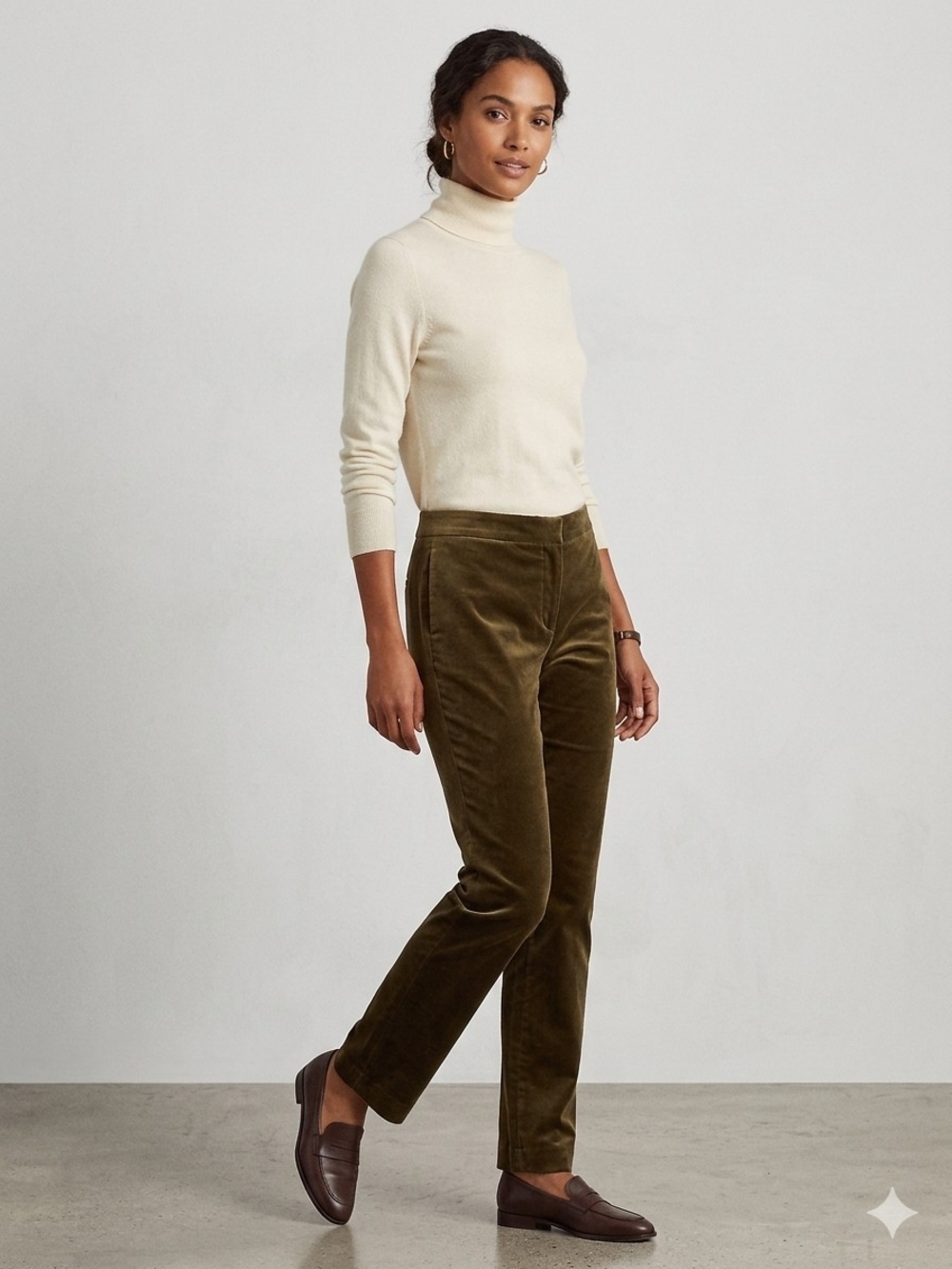 Lauren Ralph Lauren Olive Green Velvet Straight-Leg Pants Womens' Size 12 Sleek